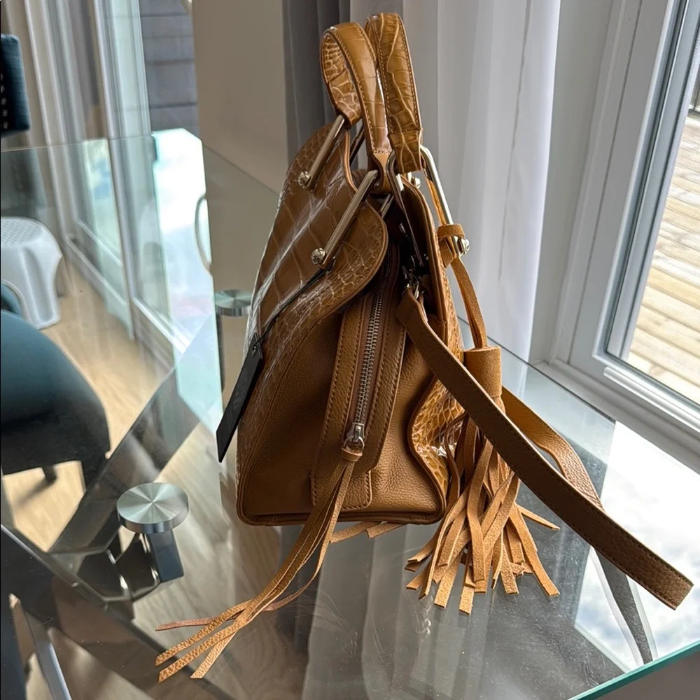 Vince Camuto Gold Tan Satchel with Crocodile Texture - Picture 10 of 13